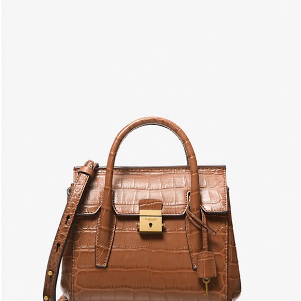 Michael Kors Collection Mini Campbell Croc-Embossed Satchel in Saddle